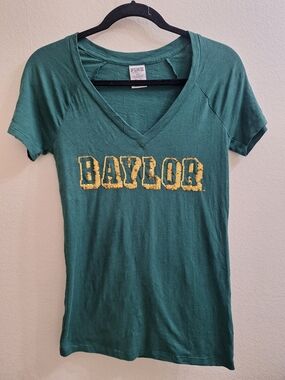 PINK Victoria's Secret Green V-Neck Baylor Graphic Tee, XS